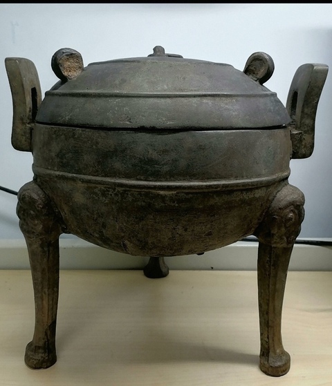 古玩銅器弦紋青銅蓋鼎真品鑒賞圖