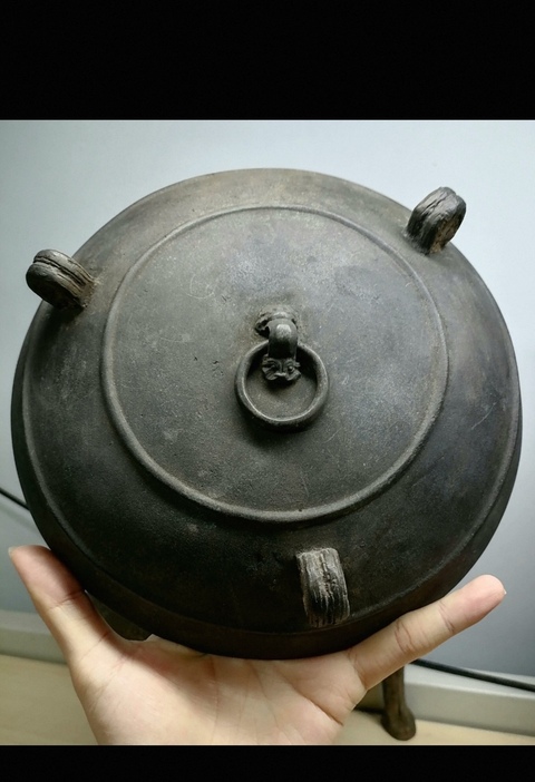 古玩銅器弦紋青銅蓋鼎真品鑒賞圖