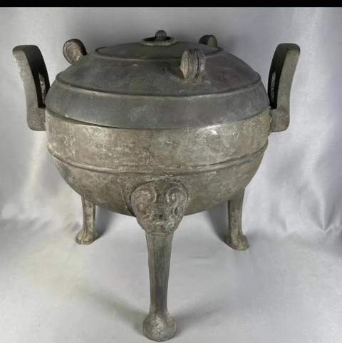 古玩銅器弦紋青銅蓋鼎真品鑒賞圖