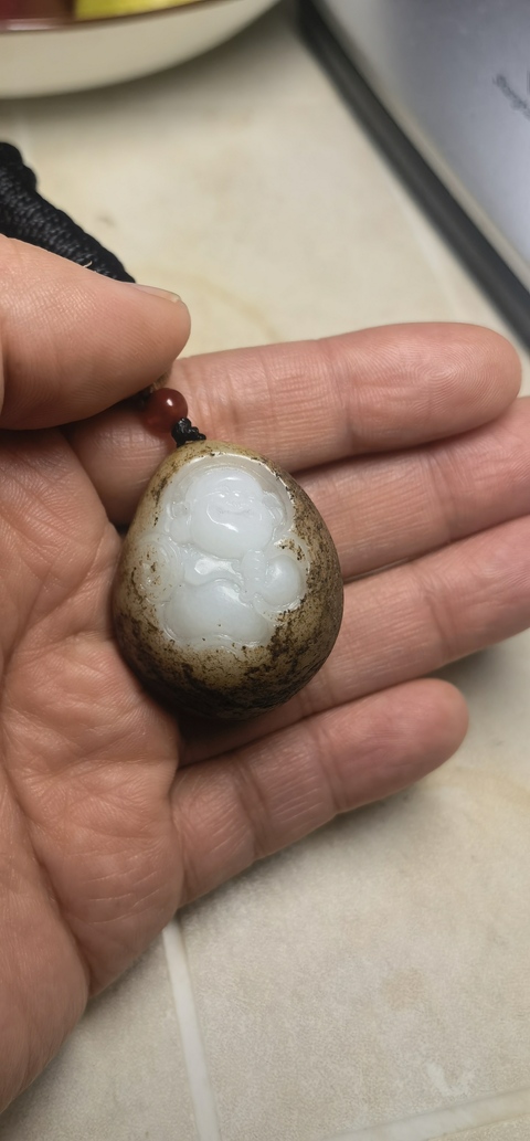 古玩玉器和田玉雕“彌勒佛”掛件真品鑒賞圖