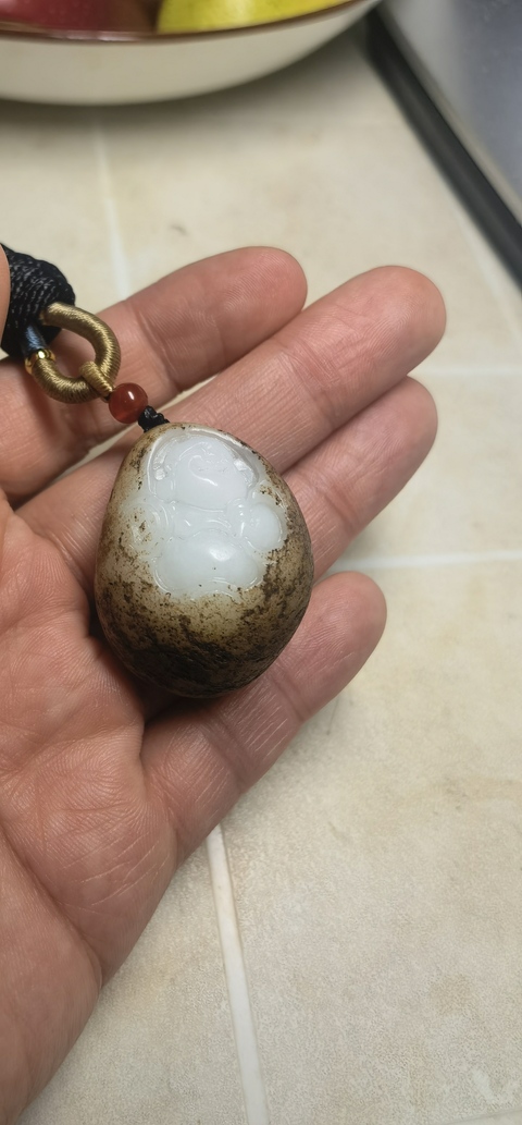 古玩玉器和田玉雕“彌勒佛”掛件真品鑒賞圖