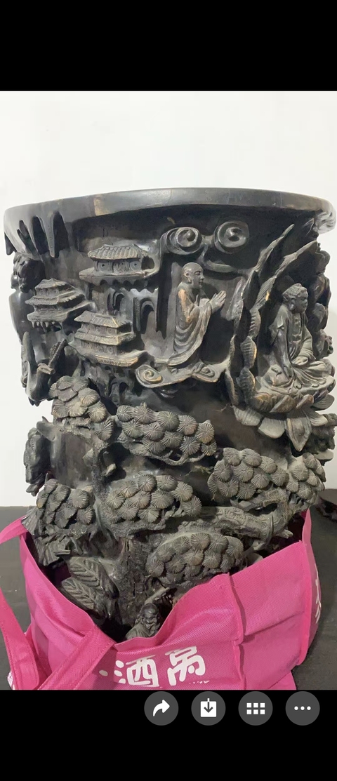 古玩雜項木質(zhì)高浮雕十八羅漢圖真品鑒賞圖