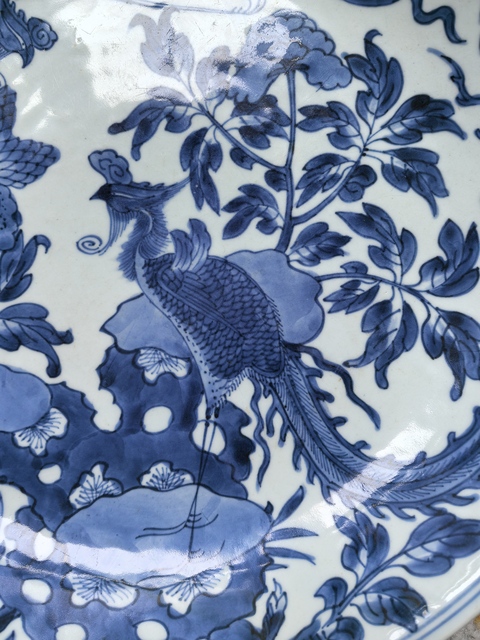 古玩陶瓷清康熙 青花鳳穿牡丹紋大盤真品鑒賞圖
