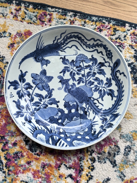 古玩陶瓷清康熙 青花鳳穿牡丹紋大盤真品鑒賞圖