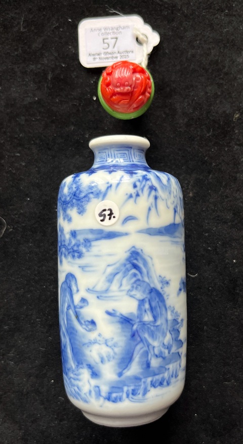 古玩陶瓷青花群猴圖鼻煙壺真品鑒賞圖