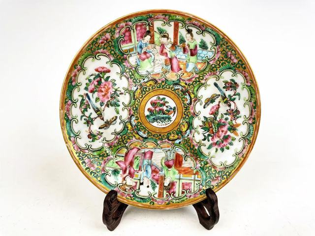 古玩陶瓷清晚期·廣彩西廂記人物盤真品鑒賞圖