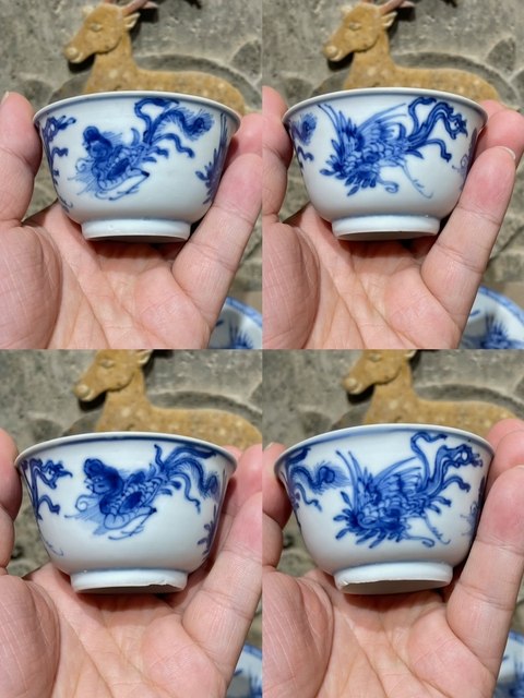 古玩陶瓷青花鳳紋杯碟真品鑒賞圖
