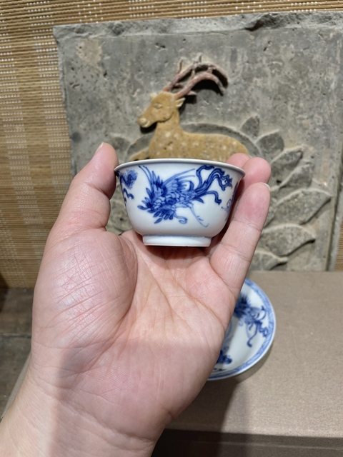 古玩陶瓷青花鳳紋杯碟真品鑒賞圖