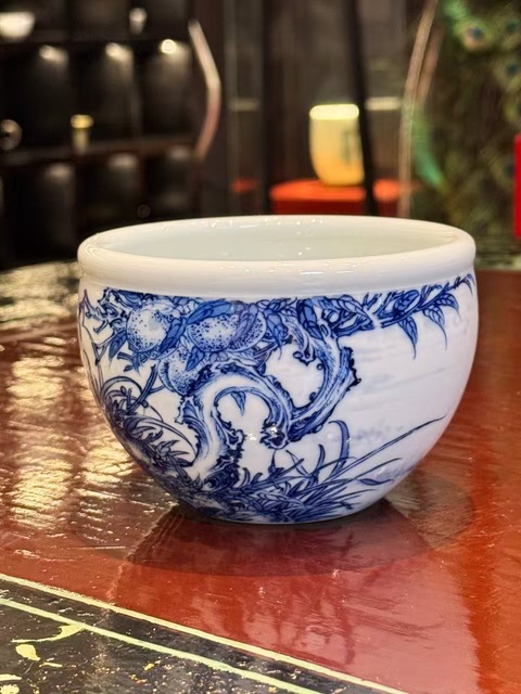 古玩陶瓷壽桃仙鶴青花器拍賣，當前價格19000元