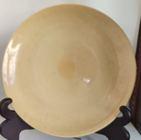 古玩陶瓷黃釉雙圈足盤真品鑒賞圖