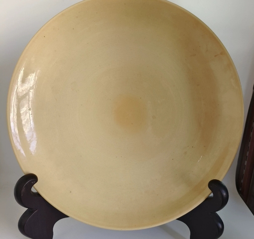 古玩陶瓷黃釉雙圈足盤真品鑒賞圖
