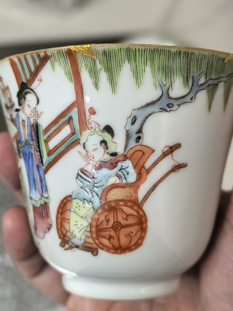 古玩陶瓷粉彩西廂記杯碟真品鑒賞圖