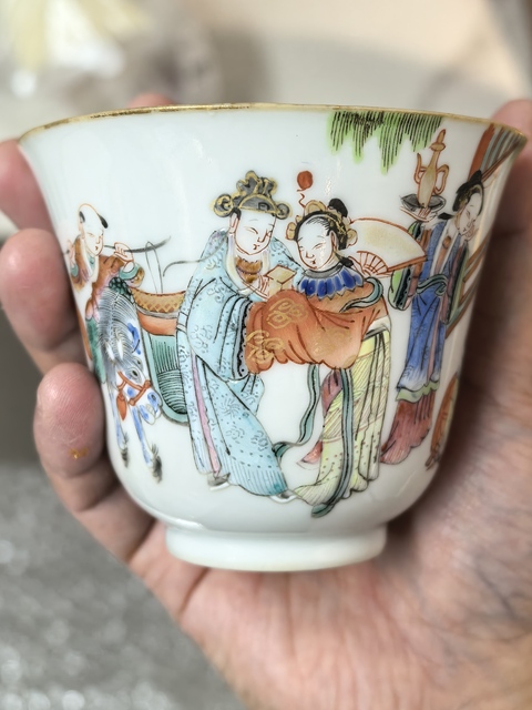 古玩陶瓷粉彩西廂記杯碟真品鑒賞圖