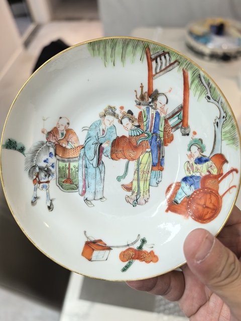 古玩陶瓷粉彩西廂記杯碟真品鑒賞圖