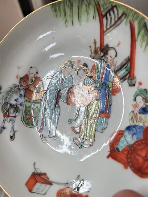 古玩陶瓷粉彩西廂記杯碟真品鑒賞圖