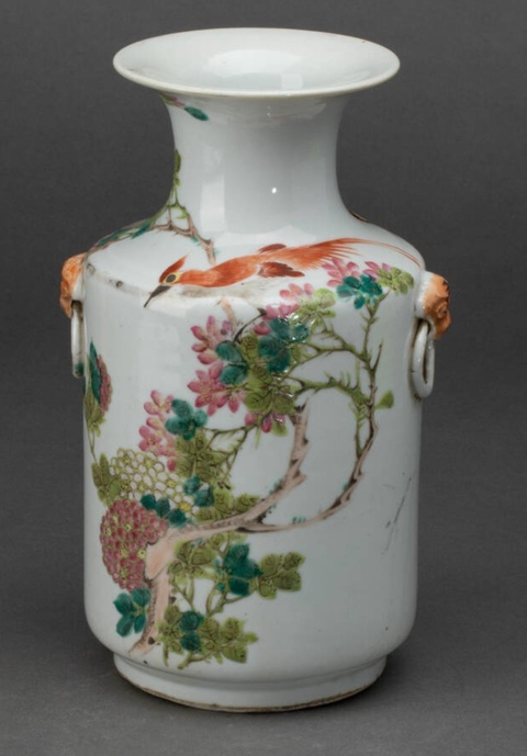 古玩陶瓷淺絳花鳥紋雙耳瓶真品鑒賞圖