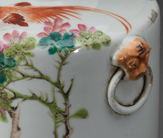 古玩陶瓷淺絳花鳥紋雙耳瓶真品鑒賞圖