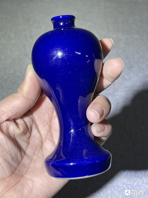 古玩陶瓷晚清祭藍釉梅瓶拍賣，當前價格1980元