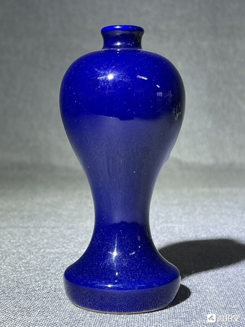 古玩陶瓷晚清祭藍釉梅瓶拍賣，當前價格1980元