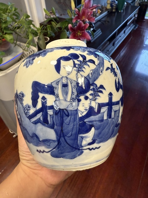 古玩陶瓷青花教子圖罐真品鑒賞圖