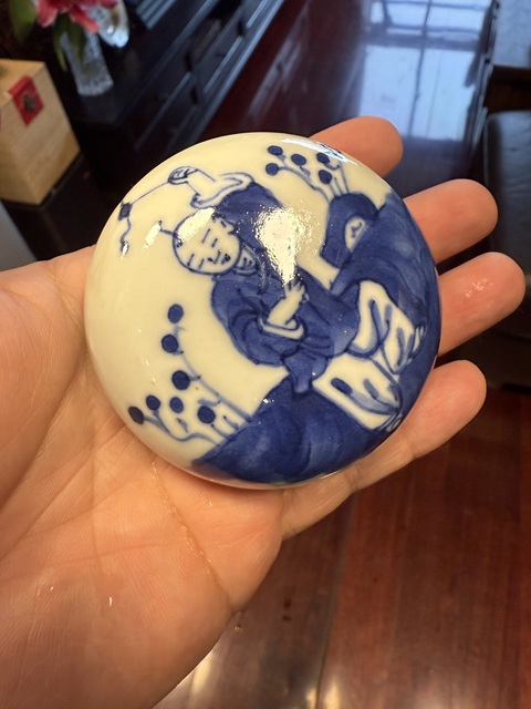 古玩陶瓷青花教子圖罐真品鑒賞圖