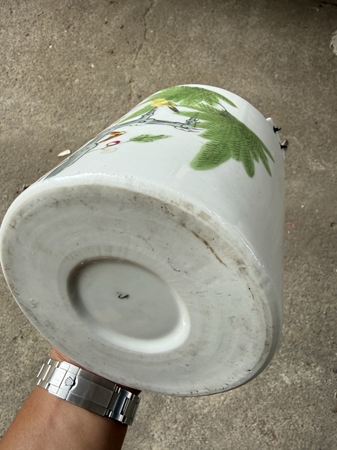 古玩陶瓷柳樹黃鶯粉彩提梁壺真品鑒賞圖