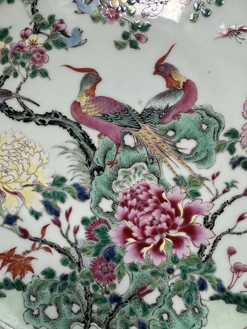 古玩陶瓷粉彩雉雞牡丹圖盤真品鑒賞圖