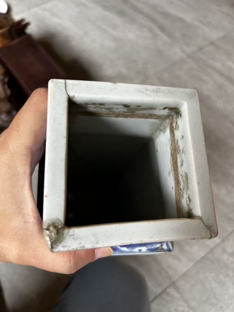 古玩陶瓷青花花鳥詩(shī)文四方瓶（日本）真品鑒賞圖