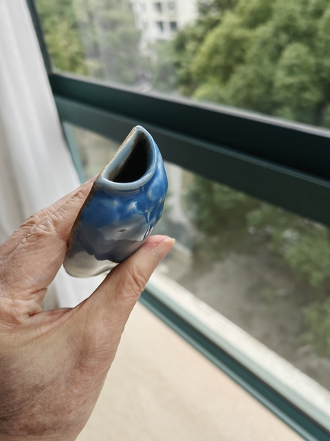 古玩陶瓷霽藍釉貼塑癩瓜紋壁瓶真品鑒賞圖