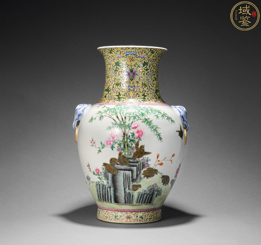 古玩陶瓷竹報平安安居樂業粉彩雙鋪首尊真品鑒賞圖