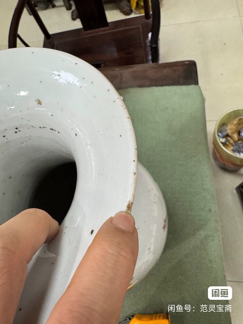 古玩陶瓷粉彩花鳥詩文撇口瓶真品鑒賞圖