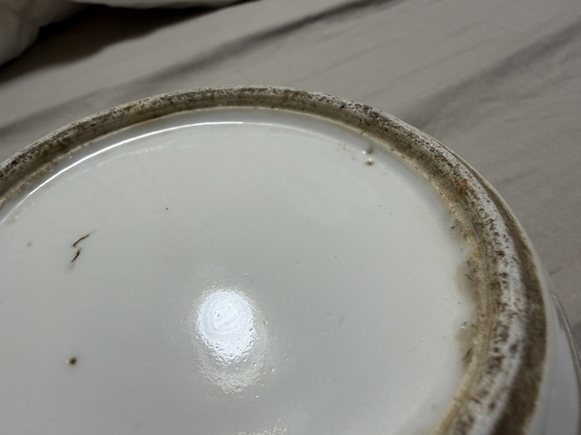 古玩陶瓷青花博古花卉紋粥罐真品鑒賞圖