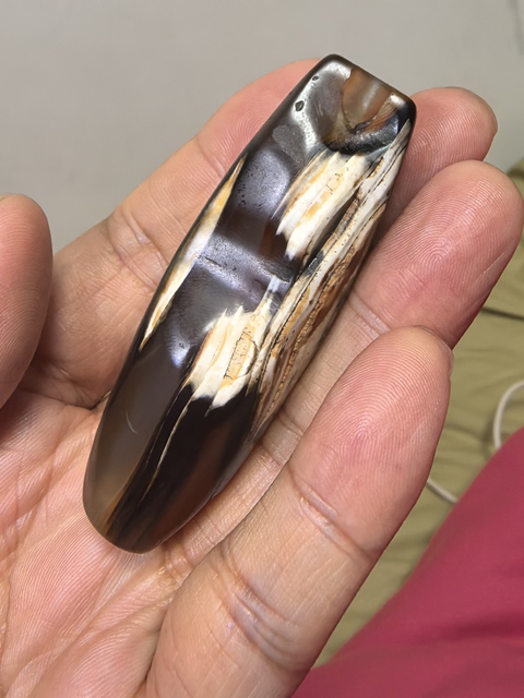 古玩玉器瑪瑙橄欖形珠真品鑒賞圖