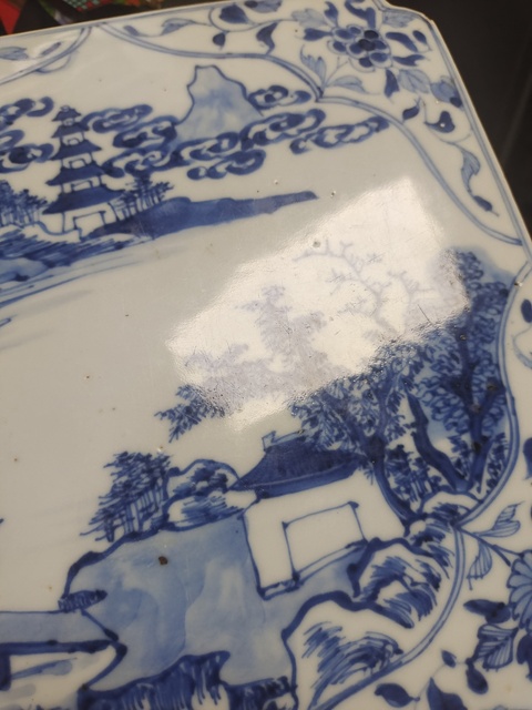 古玩陶瓷青花山水人物紋瓷板真品鑒賞圖