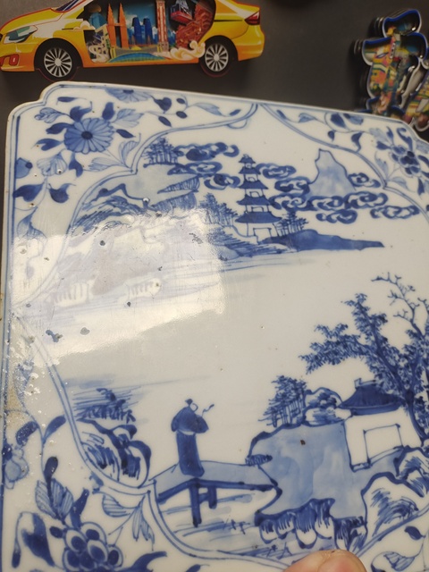 古玩陶瓷青花山水人物紋瓷板真品鑒賞圖