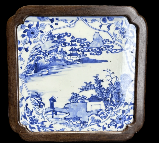 古玩陶瓷青花山水人物紋瓷板真品鑒賞圖
