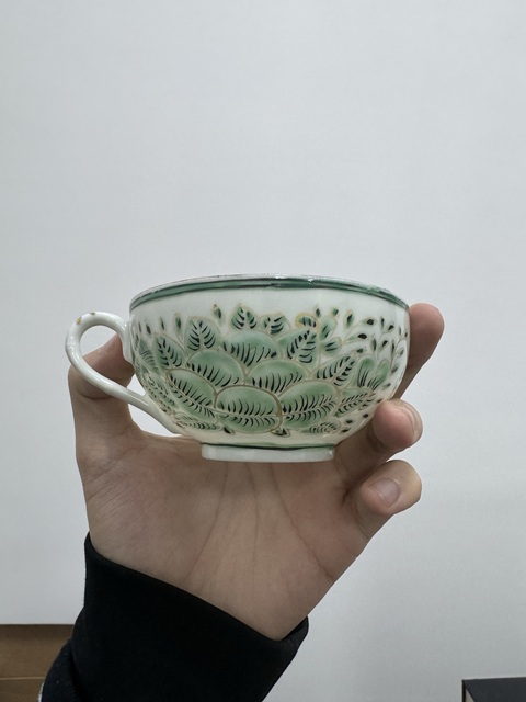 古玩陶瓷民國綠彩描金杯碟真品鑒賞圖