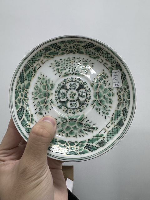 古玩陶瓷民國綠彩描金杯碟真品鑒賞圖