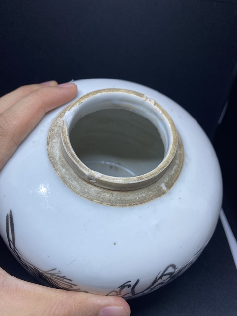 古玩陶瓷民國(guó)墨彩松鶴紋詩(shī)文罐拍賣(mài)，當(dāng)前價(jià)格400元