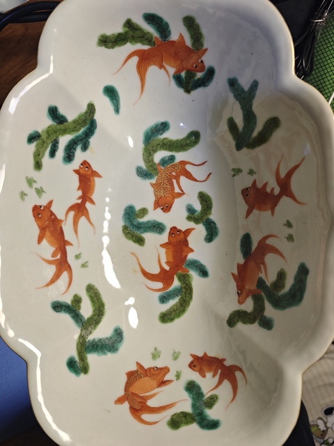 古玩陶瓷粉彩花鳥魚藻海棠型貢碗真品鑒賞圖