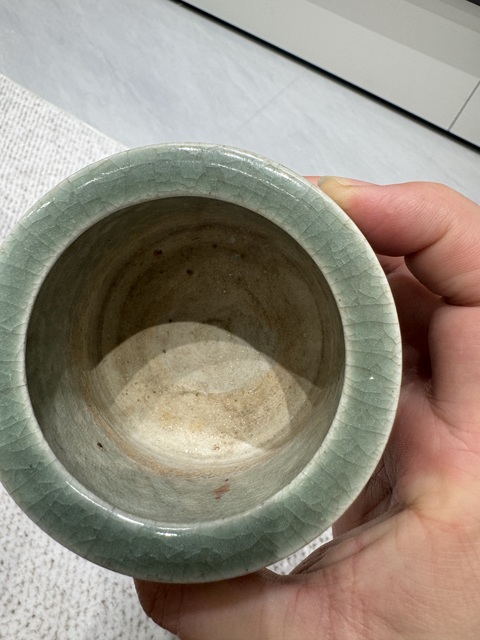 古玩陶瓷豆青釉刻花香爐真品鑒賞圖