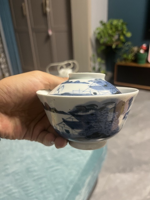 古玩陶瓷日本江戶時期青花蓋碗真品鑒賞圖