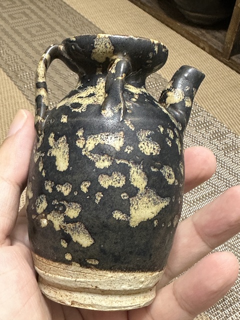 古玩陶瓷吉州窯灑花執壺，不排除復燒真品鑒賞圖