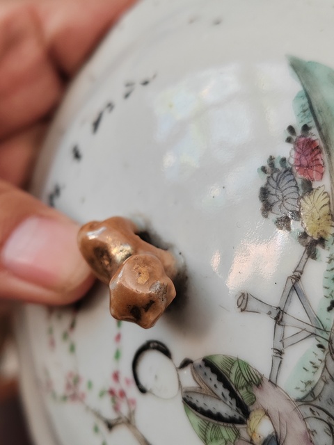 古玩陶瓷粉彩仕女人物粥罐真品鑒賞圖