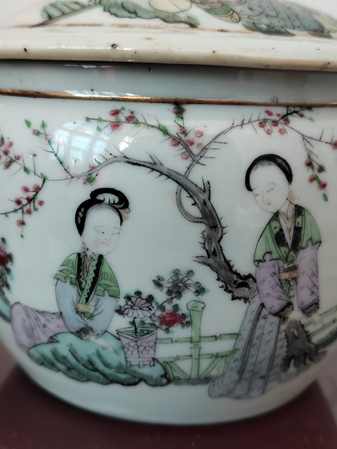 古玩陶瓷粉彩仕女人物粥罐真品鑒賞圖