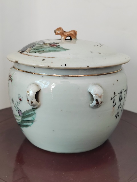 古玩陶瓷粉彩仕女人物粥罐真品鑒賞圖