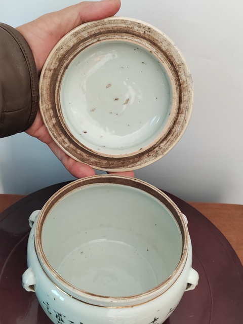 古玩陶瓷粉彩仕女人物粥罐真品鑒賞圖