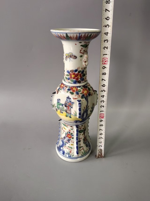 古玩陶瓷民國青花五彩花觚真品鑒賞圖