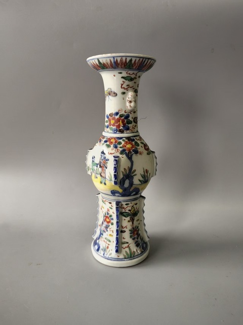 古玩陶瓷民國青花五彩花觚真品鑒賞圖