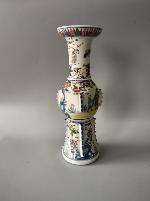 古玩陶瓷民國青花五彩花觚真品鑒賞圖